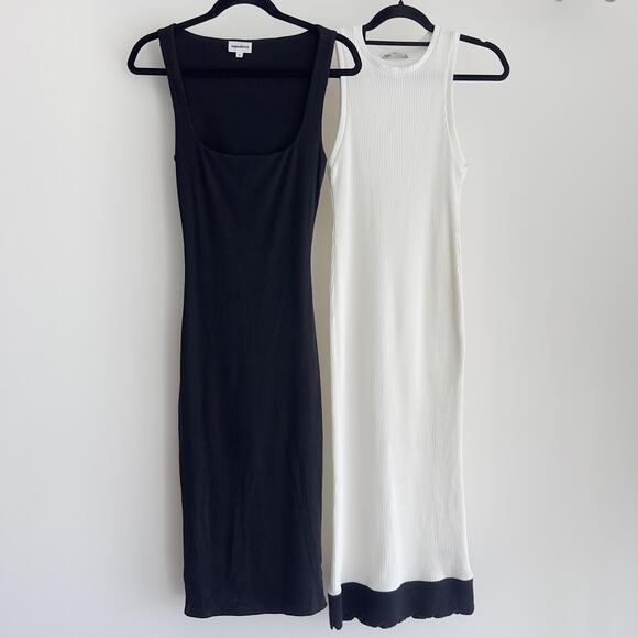 ZARA & Superdown Dress Small Lot of 2 Bodycon Midi Tank Rib Knit Minimalist - Picture 1 of 6